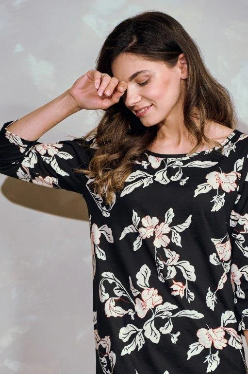 Taro, dámská noční košile 3233-Charlotte, 3/4 rukáv, černá, vel. L