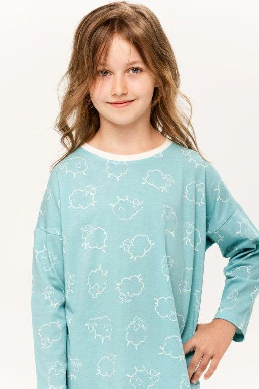 Dětská noční košile 3278-Tabbie, dlouhý rukáv, tyrkysová, vel. 122, 128, 134, 140