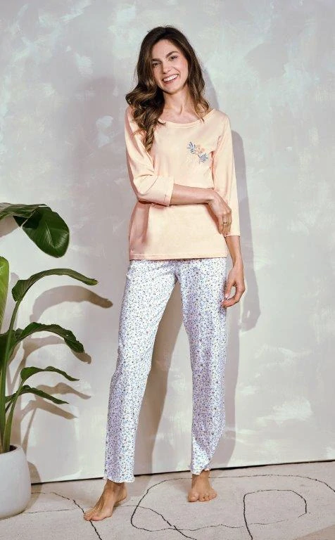 Taro, dámské pyžamo 3240-Ariella, dlouhý rukáv, meruňková, vel. S