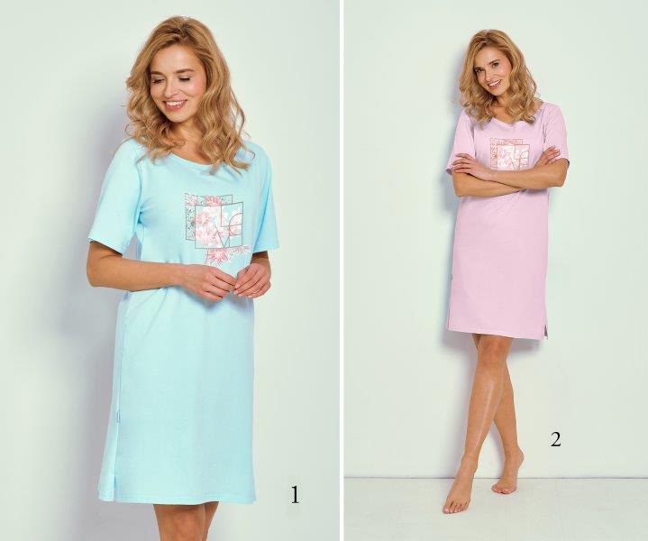 Taro, dámská noční košile 3327-Isla, krátký rukáv, růžová, vel. XL