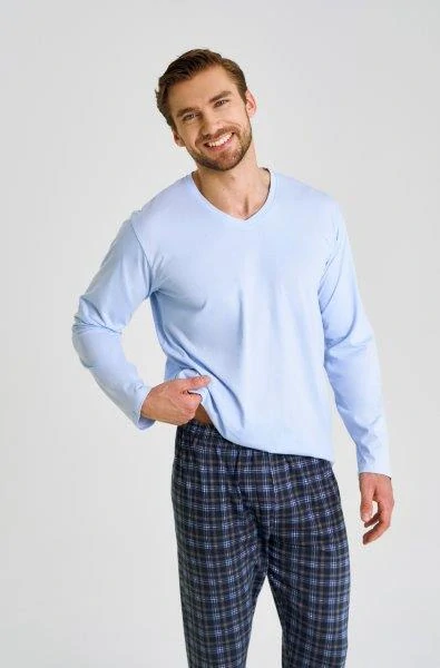 Taro, pánské pyžamo 3475-Mark, dlouhý rukáv, světle modrá, vel. XXL