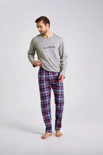 Taro, pánské pyžamo 3478-Franco, dlouhý rukáv, šedá, vel. L