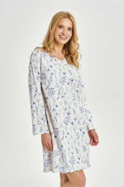 Taro, dámská noční košile 3455-Caroline, dlouhý rukáv, bílá, vel. L