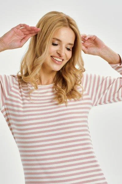 Dámská noční košile 3429-Alessandra, dlouhý rukáv, béžová/starorůžová, vel. M, L, XL