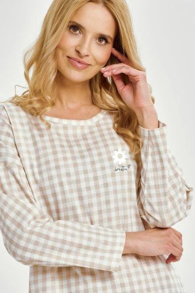 Taro, dámská noční košile 3437-Vera, dlouhý rukáv, béžová, vel. XL