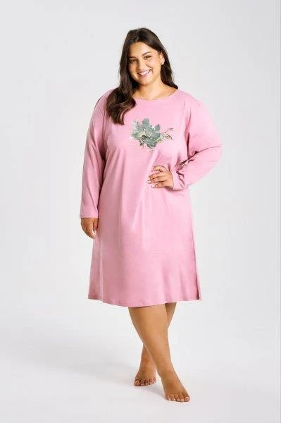 Taro, dámská noční košile 3472-Patricia, dlouhý rukáv, růžová, vel. 3XL