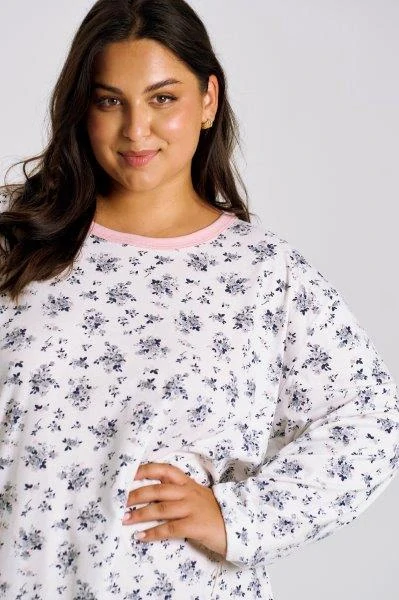 Taro, dámská noční košile 3467-Martina, dlouhý rukáv, bílá, vel. 4XL