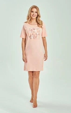 Taro, dámská noční košile 3554-Valentina, krátký rukáv, meruňková, vel. XL