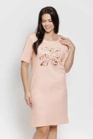 Dámská noční košile 3573-Valentina, krátký rukáv, meruňková, vel. 4XL, 5XL, 6XL