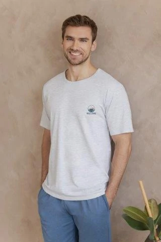 Taro, pánské pyžamo 3576-Gabriel, světlý melír, krátký rukáv, vel. S