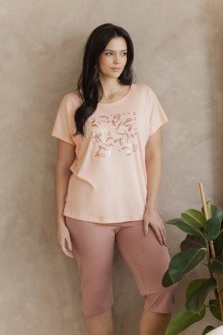 Taro, dámské pyžamo 3571-Valentina, krátký rukáv, růžová, vel. 4XL