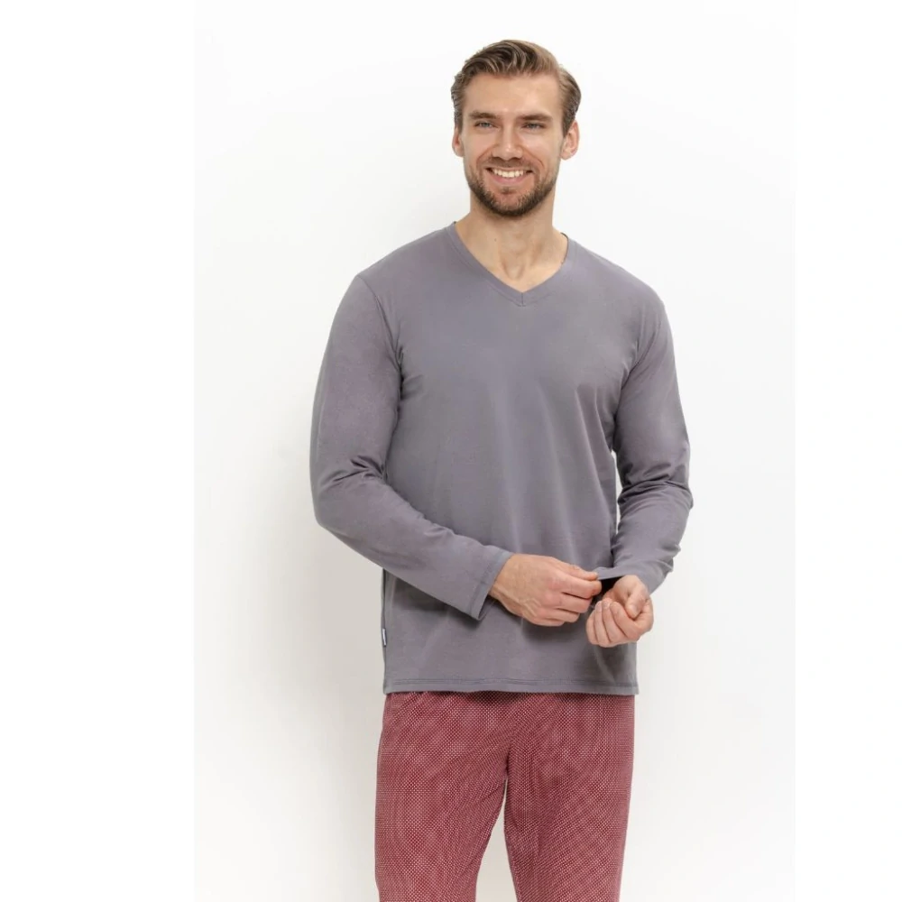 Taro Pánské pyžamo 3674 Ricardo dlouhý rukáv šedé výstrih do V XL