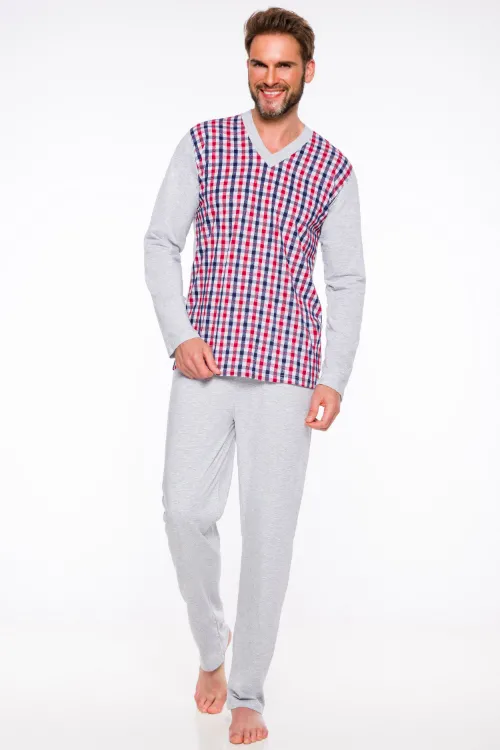 Taro, pánské pyžamo 194-Roman, dlouhý rukáv, šedý melír, vel. 5XL