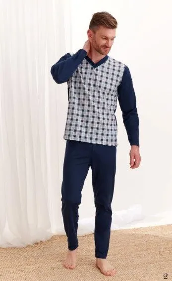 Taro, pánské pyžamo 004-Roman, dlouhý rukáv, šedý melír, vel. XXL 