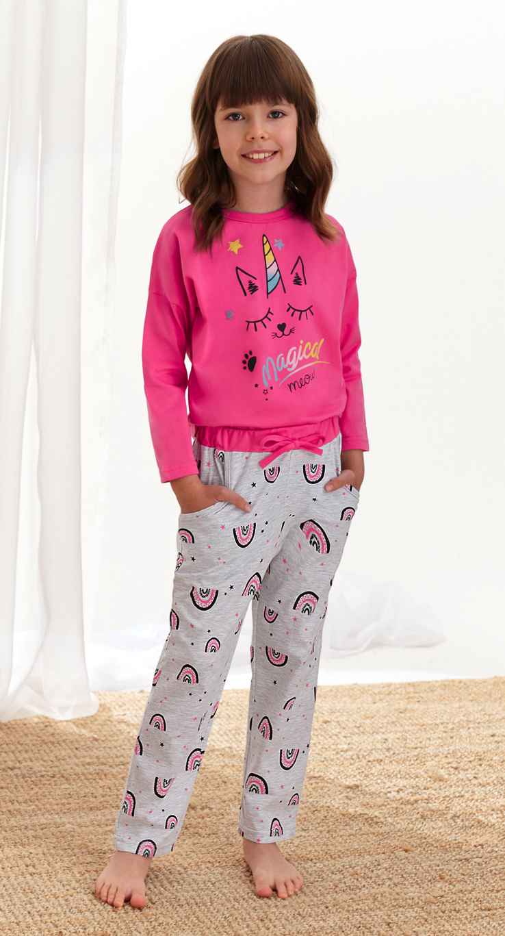 Taro, dětské pyžamo 1179-Nadia, dlouhý rukáv, růžová, vel. 110