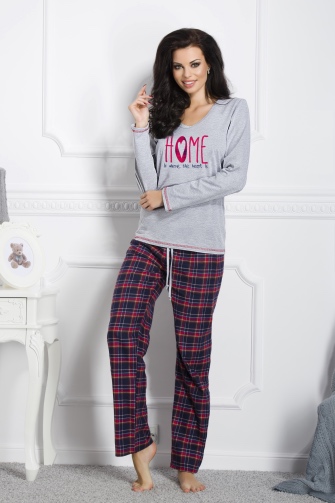 Taro, dámské pyžamo 1197-Larysa, dlouhý rukáv, úplet+flanelové kalhoty, šedá, vel. L