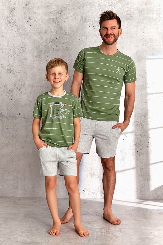 Taro, dětské pyžamo 2522-Karolek, krátký rukáv, šedý melír, vel. 116