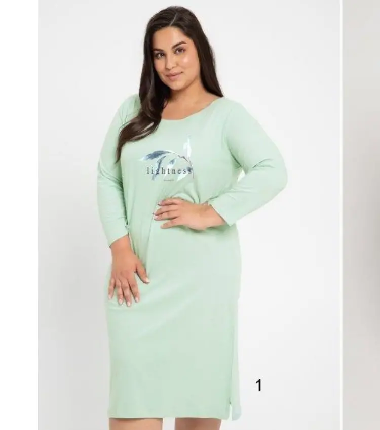 Taro, dámská noční košile 3020-Olympia, dlouhý rukáv, světle zelená, vel. 5XL
