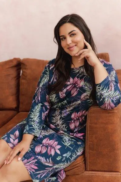 Taro, dámská noční košile 3014-Vivian, 3/4 rukáv, tmavě modrá, vel. XXL