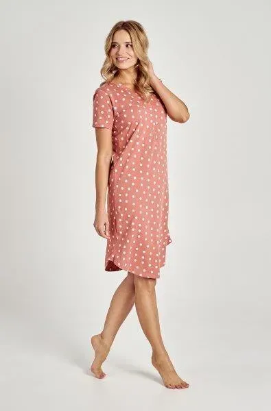 Taro, dámská noční košile 3129-Ivy, krátký rukáv, cihlová, vel. L