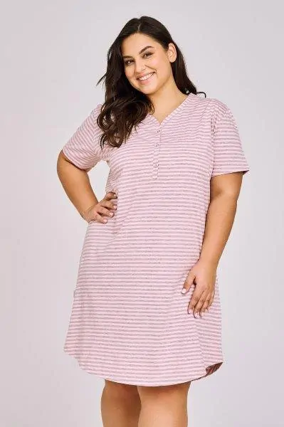 Taro, dámská noční košile 3159-Frankie, krátký rukáv, růžovo-šedá, vel. 3XL