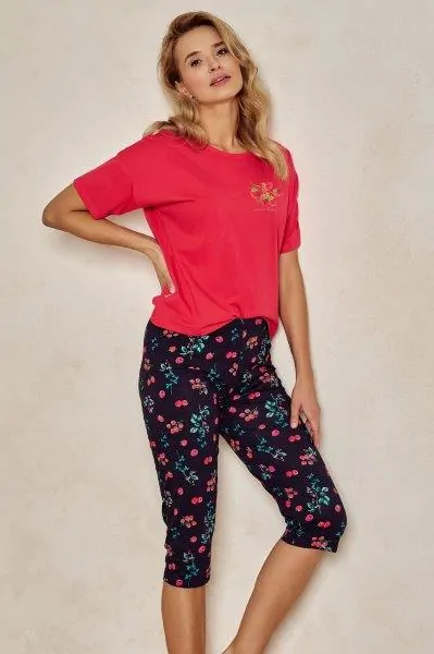 Taro, dámské pyžamo 3109-Dora, krátký rukáv, červená, vel. L