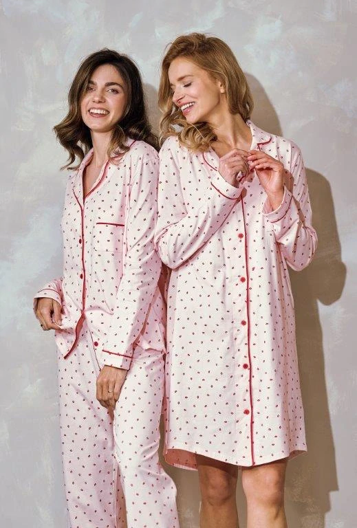 Taro, dámská propínací noční košile 3229-Saanvi, dlouhý rukáv, růžová, vel. M