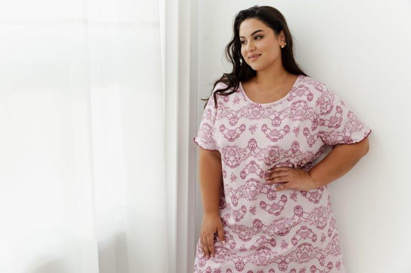 Taro, dámská noční košile 3374-Tara, krátký rukáv, růžová, vel. 4XL