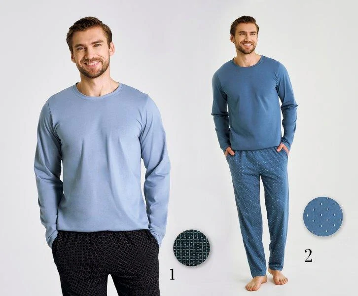 Taro, pánské pyžamo 3474/1-Lorenzo, dlouhý rukáv, šedomodrá, vel. XL