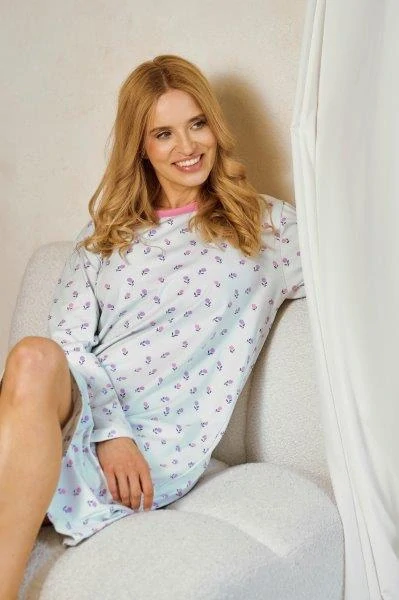 Taro, dámská noční košile 3447-Yolanda, dlouhý rukáv, světle modrá, vel. M