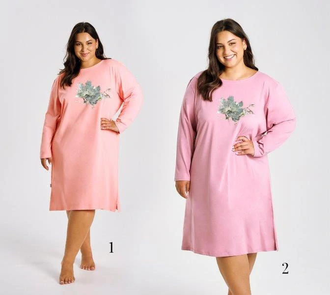Taro, dámská noční košile 3472-Patricia, dlouhý rukáv, růžová, vel. 3XL