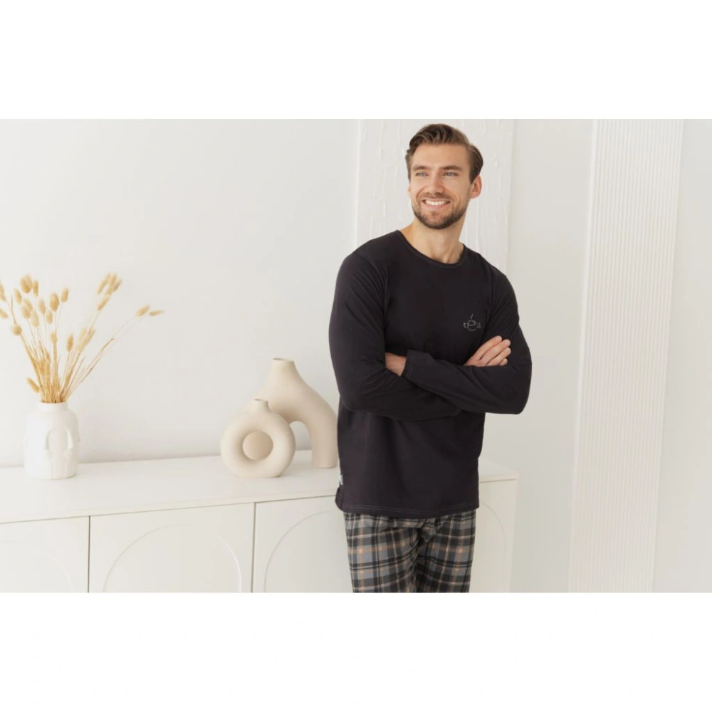  Taro Pánské pyžamo 3663 Laurent dlouhý rukáv kostkované kalhoty XL