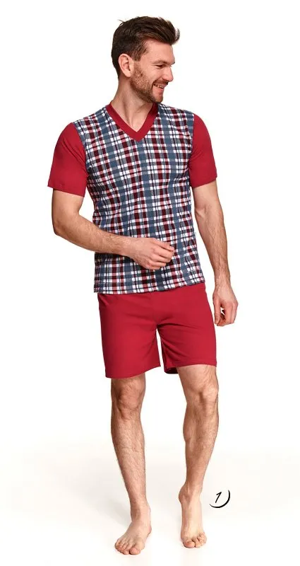 Taro, pánské pyžamo Roman 001, krátký rukáv, červená, vel. XXL