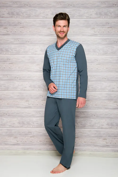 Taro, pánské pyžamo 194-Roman, dlouhý rukáv, šedý melír, vel. 5XL