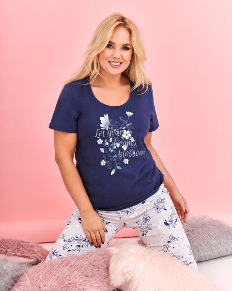 Taro, dámské pyžamo 2379-Agnieszka, krátký rukáv, tmavě modrá, vel. XXL