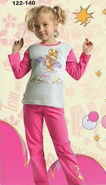 Taro, dívčí pyžamo 571-T&J, dlouhý rukáv, šedý melír a růžové kalhoty, vel. 134