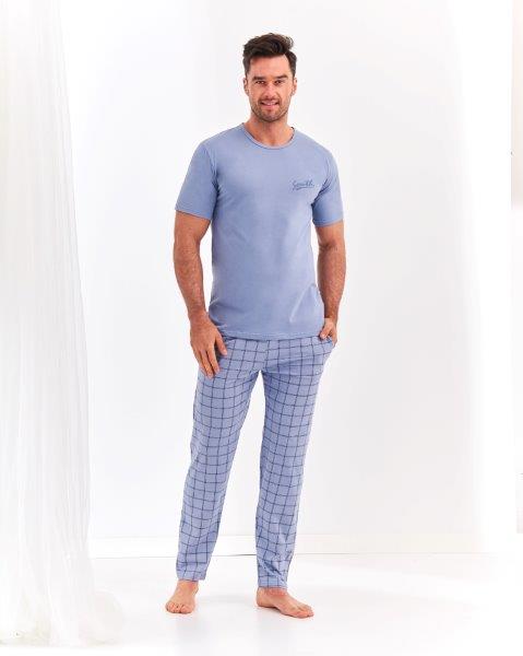 Taro, pánské pyžamo 2199-Jeremi, krátký rukáv, dlouhé kalhoty, červená, vel. XL