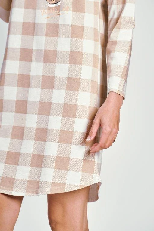 Taro, dámská noční košile 3224-Natálie, dlouhý rukáv, béžová, vel. L