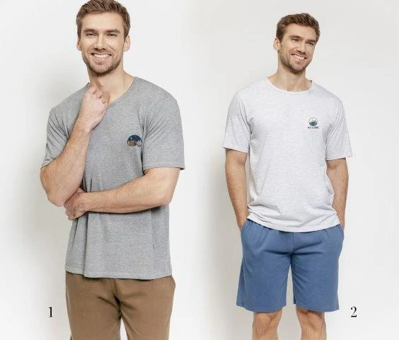 Taro, pánské pyžamo 3576-Gabriel, světlý melír, krátký rukáv, vel. S