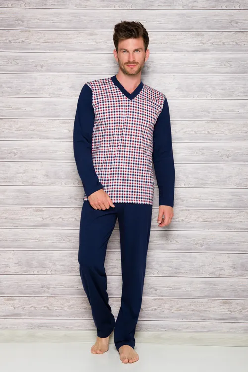 Taro, pánské pyžamo 194-Roman, dlouhý rukáv, šedý melír, vel. 5XL