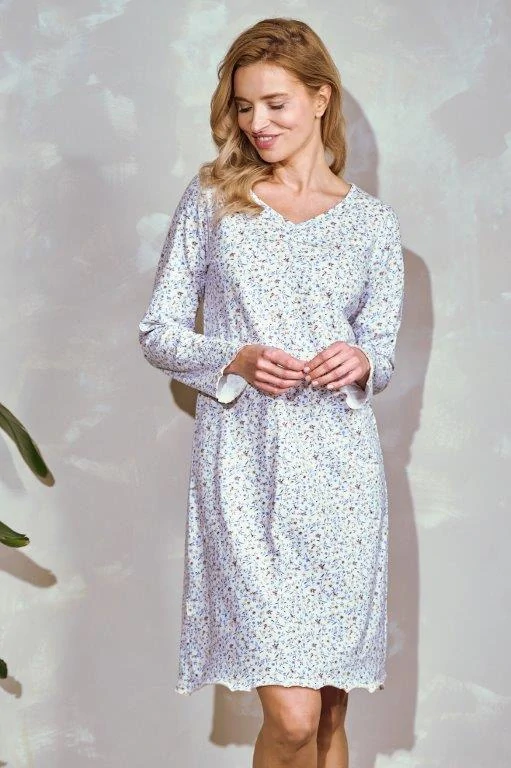 Dámská noční košile 3241-Ariella, dlouhý rukáv, bílá, vel. M, L