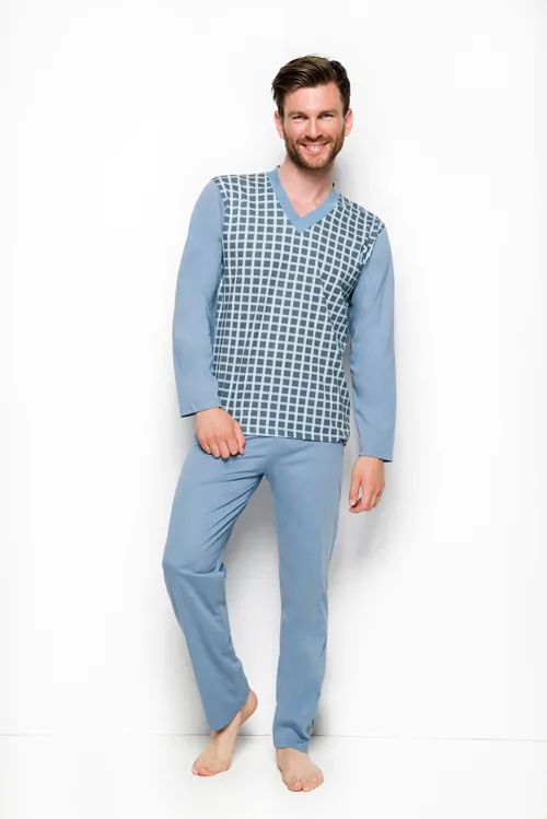 Taro, pánské pyžamo 194-Roman, dlouhý rukáv, šedý melír, vel. 5XL