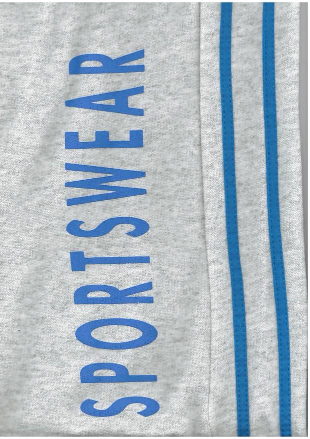 Tepláky 181703/B - melír, lampas s modrým proužkem, vel. 146