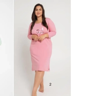 Dámská noční košile 3020-Olympia, dlouhý rukáv, růžová, vel. 5XL, 6XL