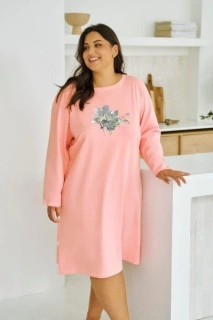 Dámská noční košile 3473-Patricia, dlouhý rukáv, růžová, vel. 4XL, 5XL, 6XL