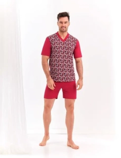 Pánské pyžamo 294/1-Roman, krátký rukáv, červená, vel. 4XL