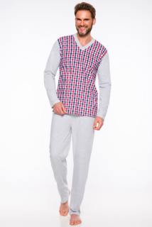 Taro, pánské pyžamo 194-Roman, dlouhý rukáv, šedý melír, vel. 5XL